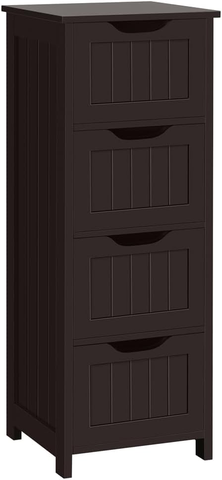 Yaheetech Bathroom Floor Cabinet, Wooden Side Storage Organizer, 4 Drawers Free-Standing Cabinet for Bathroom/Hallway/Living Room, Espresso
