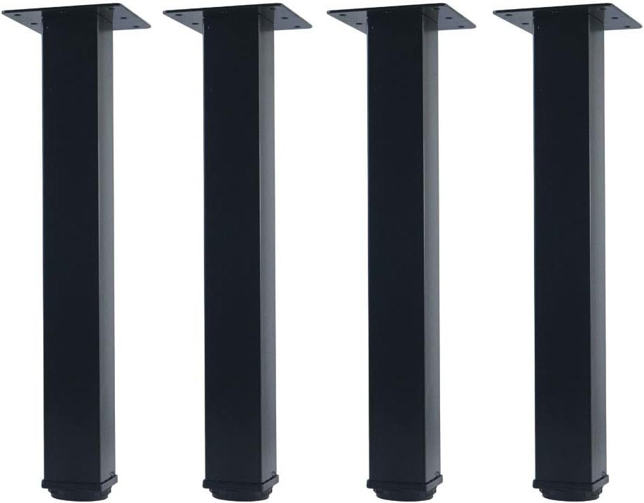 QLLY 28 inch Adjustable Metal Furniture Legs, Square Office Table Furniture Leg, Set of 4 (Black)