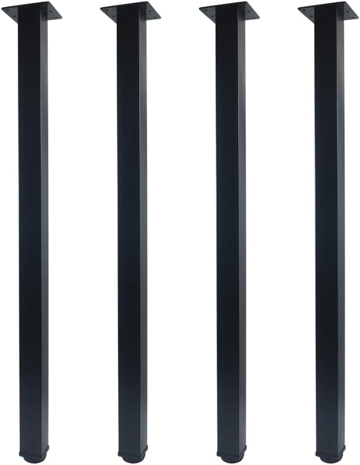QLLY 28 inch Adjustable Metal Furniture Legs, Square Office Table Furniture Leg, Set of 4 (Black)