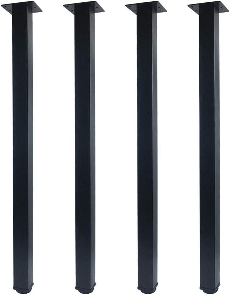 QLLY 28 inch Adjustable Metal Furniture Legs, Square Office Table Furniture Leg, Set of 4 (Black)