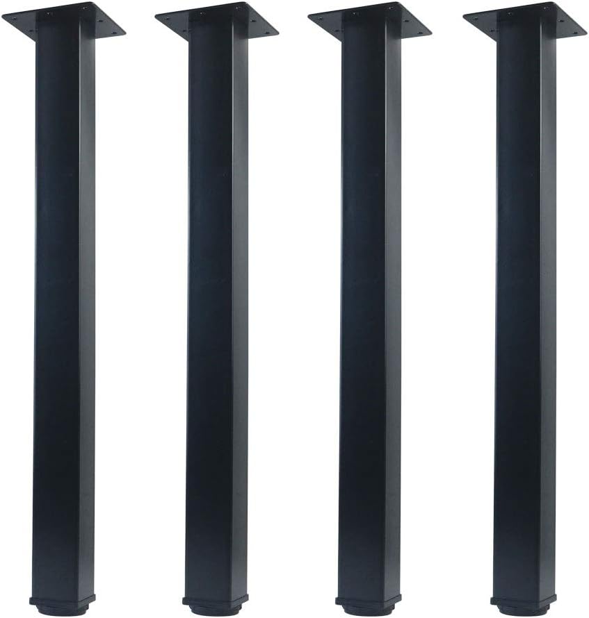 QLLY 28 inch Adjustable Metal Furniture Legs, Square Office Table Furniture Leg, Set of 4 (Black)