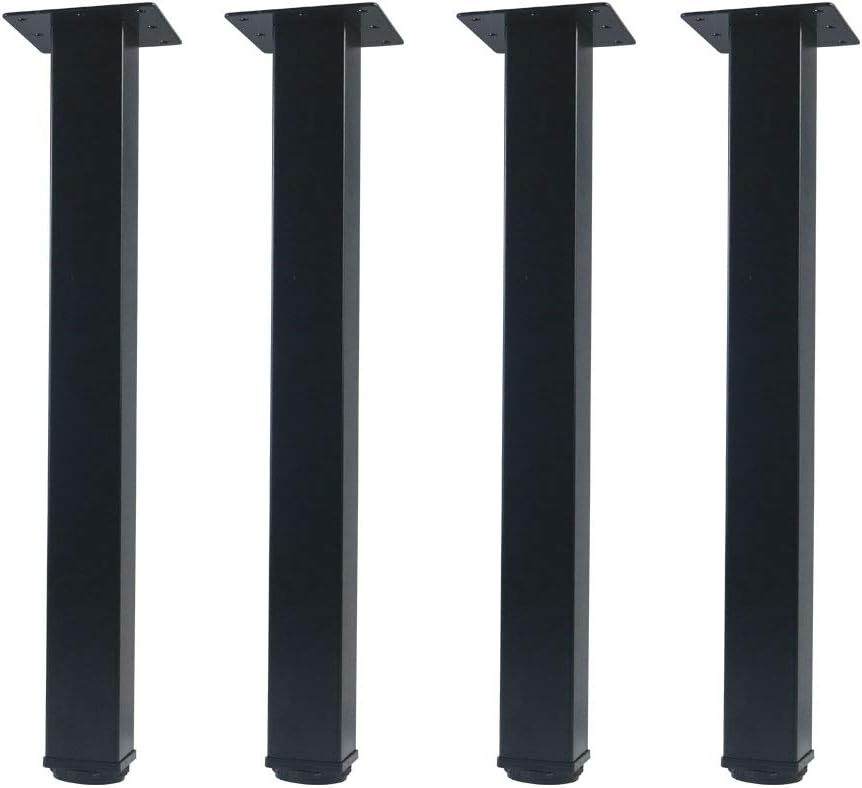 QLLY 28 inch Adjustable Metal Furniture Legs, Square Office Table Furniture Leg, Set of 4 (Black)