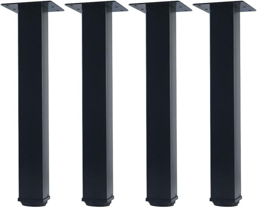 QLLY 28 inch Adjustable Metal Furniture Legs, Square Office Table Furniture Leg, Set of 4 (Black)