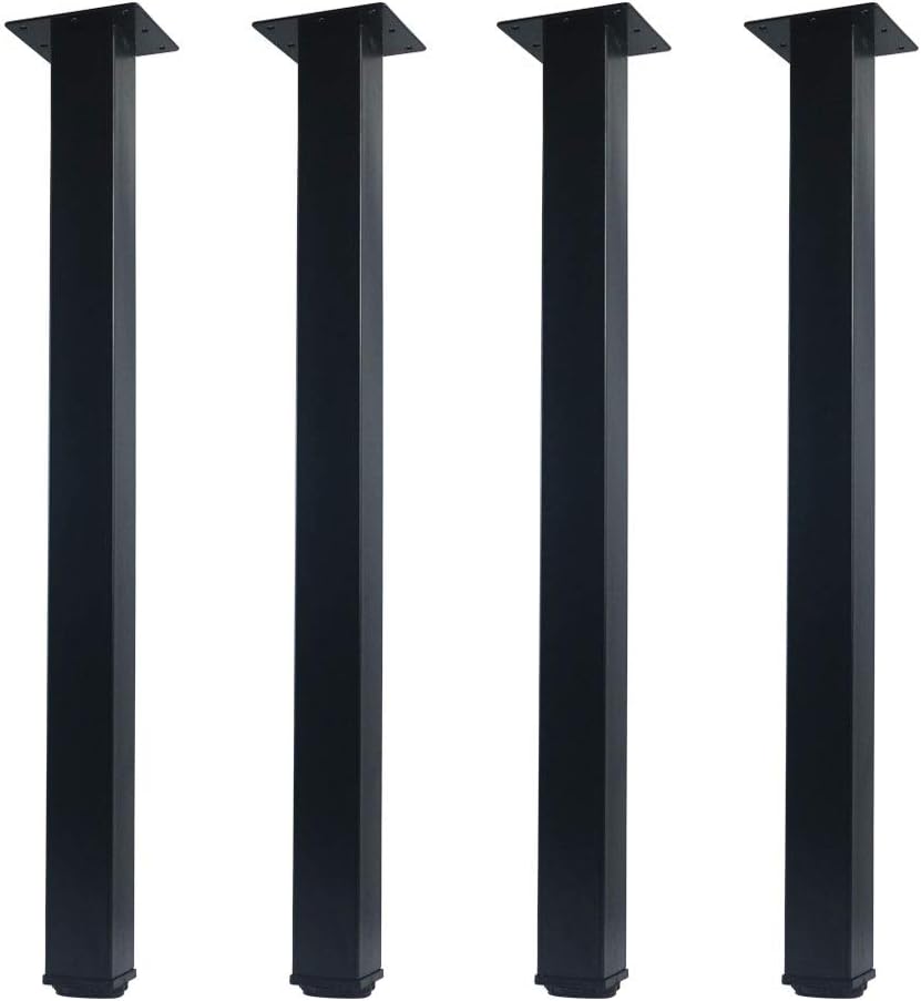 QLLY 28 inch Adjustable Metal Furniture Legs, Square Office Table Furniture Leg, Set of 4 (Black)