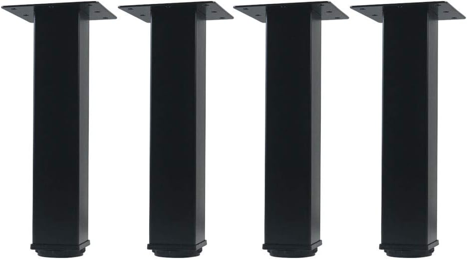 QLLY 28 inch Adjustable Metal Furniture Legs, Square Office Table Furniture Leg, Set of 4 (Black)