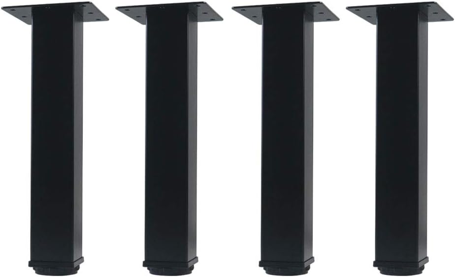 QLLY 28 inch Adjustable Metal Furniture Legs, Square Office Table Furniture Leg, Set of 4 (Black)