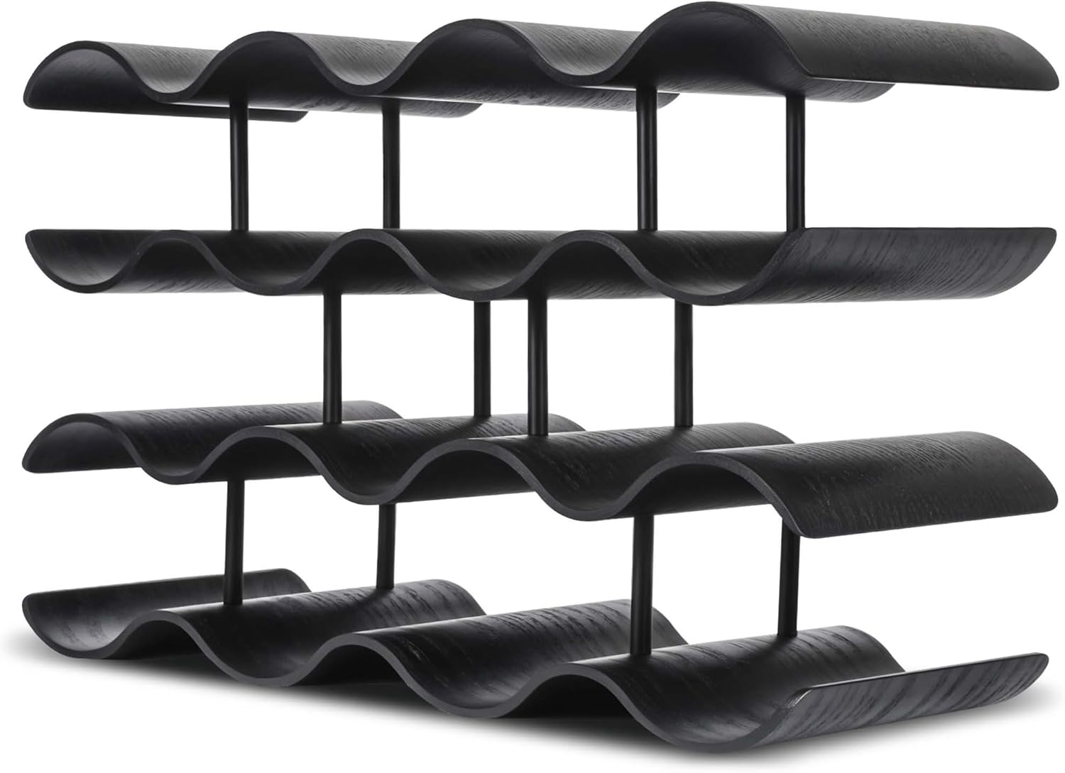 Countertop Wine Rack - 14 Bottle Freestanding Wine Bottle Holder Stand - 4 Tier Wooden Wine Storage Rack - Walnut Wavy Wine Organizer for Cabinet Pantry Home Kitchen Bar