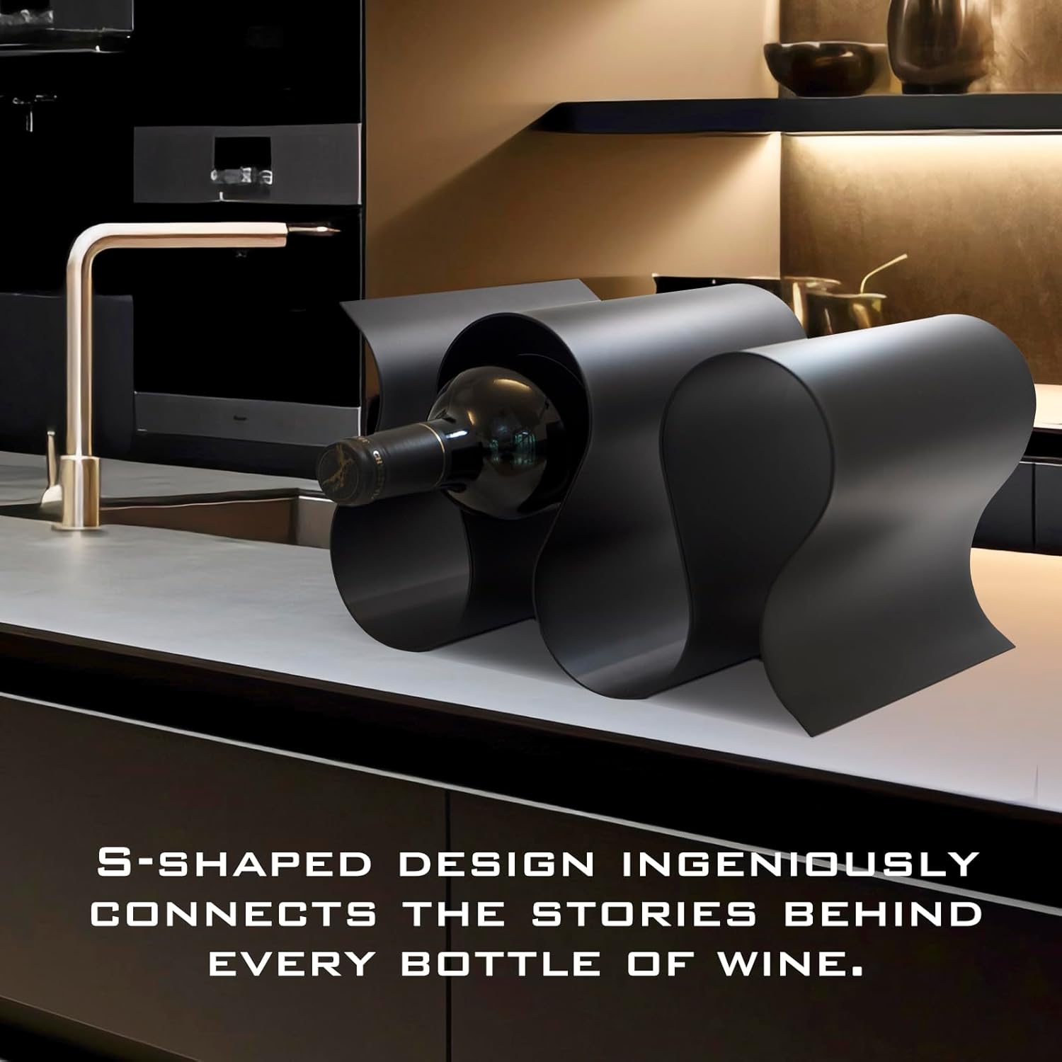 Wine Rack Countertop, Freestanding Creativity Modern Small Wine Holder, Tabletop Wine Stand for Kitchen Wine Bar Inside Cabinet, Pantry Decor-5 Bottle