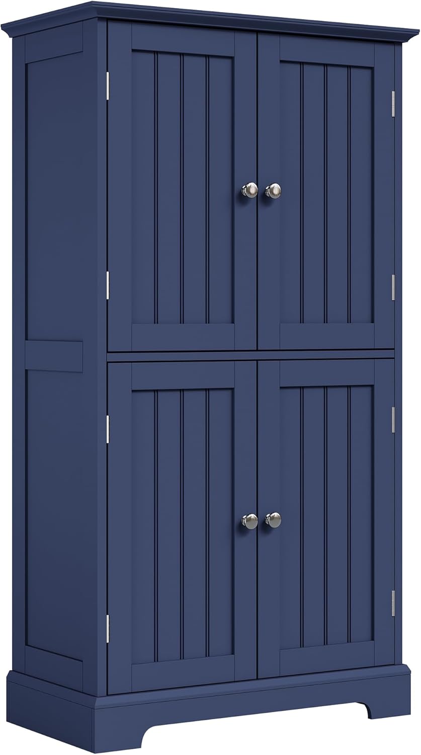 ChooChoo Bathroom Floor Cabinet, Modern Bathroom Storage Cabinet with 4 Doors and Adjustable Shelves, Freestanding Cupboard for Living Room, White