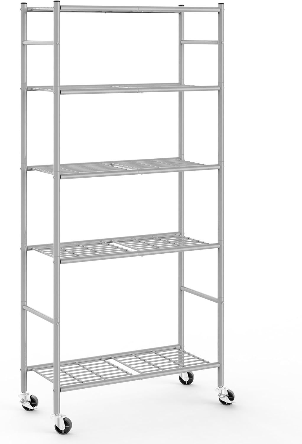 Storage Shelves Organizer - 5 Tier Metal Shelf Organizer with Metal Wheels and Adjustable Leveling Feet, Heavy Duty Garage Shelving for Kitchen, Pantry and Closet, 33.1"x12.6"x73.5", Black