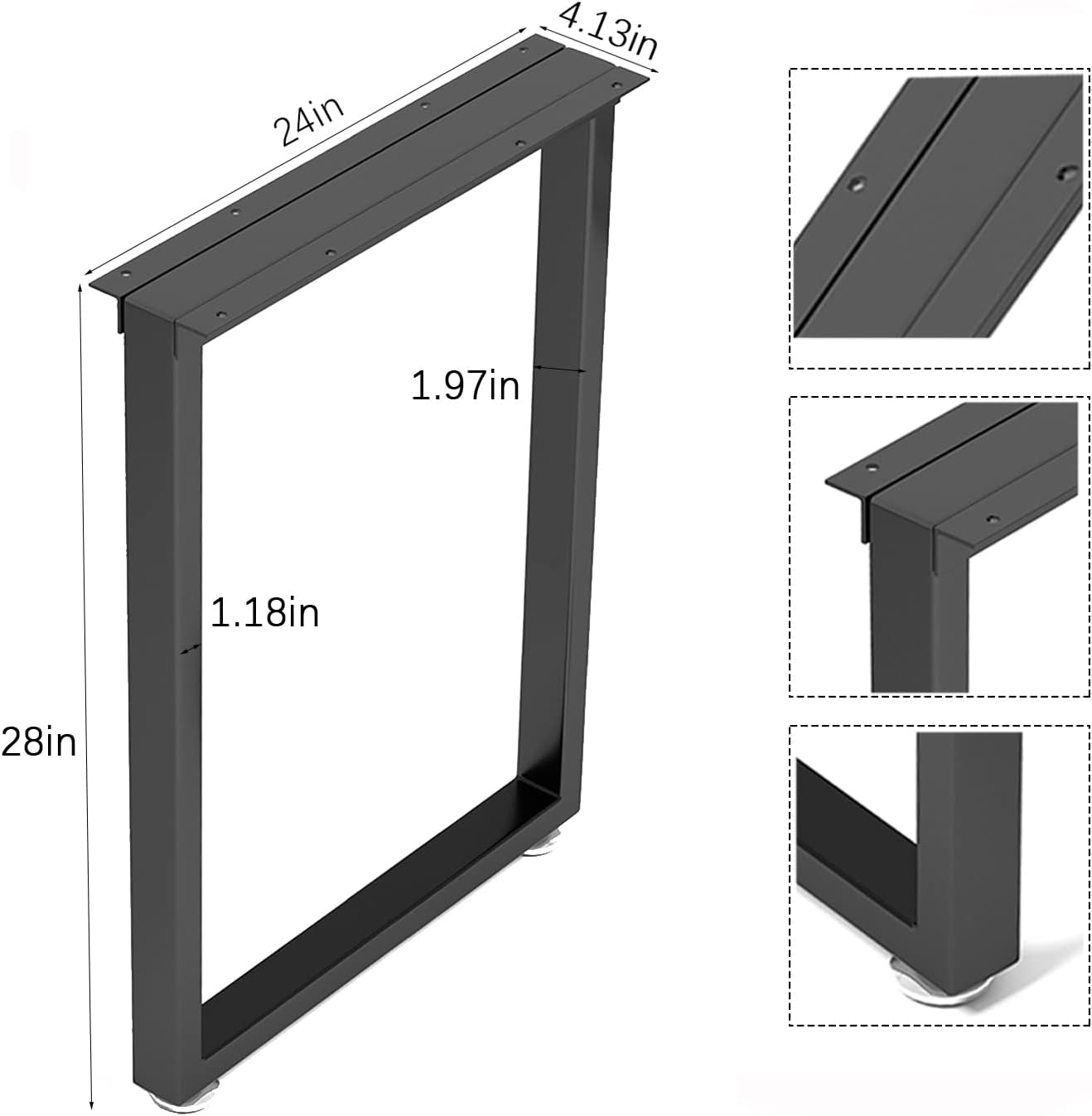 Patavinity Metal Table Legs 28 inch Height x 24 inch Wide with Adjustable Protector Feet, Industrial & Rustic Style Heavy Duty Metal Furniture Legs for Desk/Table, (Bear Up to 800lb), Black, Set of 2