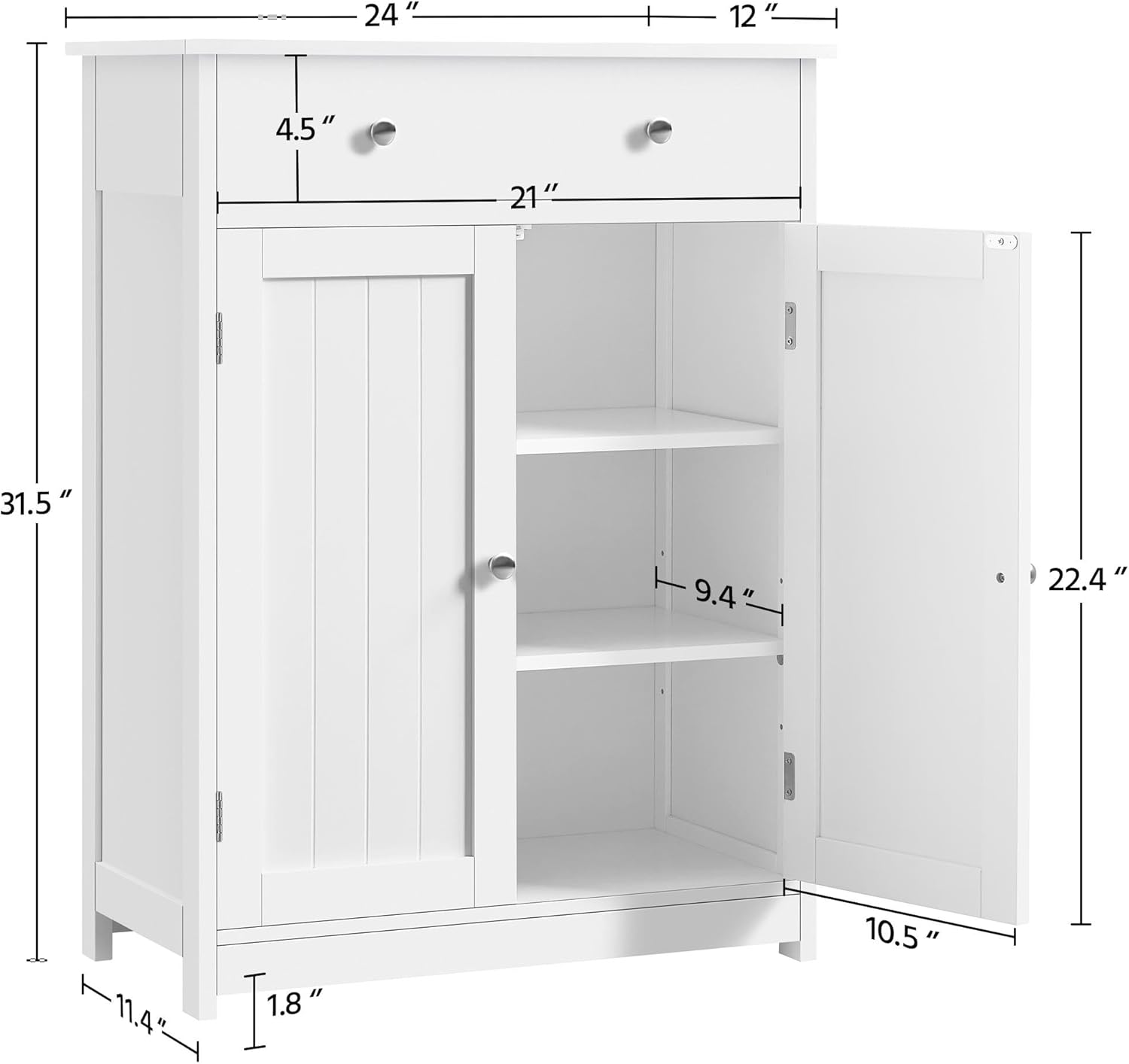Yaheetech Free Standing Bathroom Cabinet with 1 Drawer 2 Doors and Adjustable Shelf, Wooden Entryway Storage Cabinet, 11.8D x 23.6W x 31.5H in, White