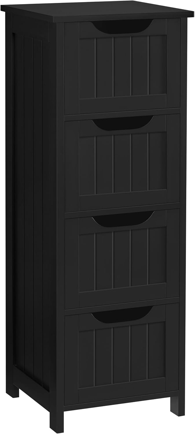 Yaheetech Bathroom Floor Cabinet, Wooden Side Storage Organizer, 4 Drawers Free-Standing Cabinet for Bathroom/Hallway/Living Room, Espresso