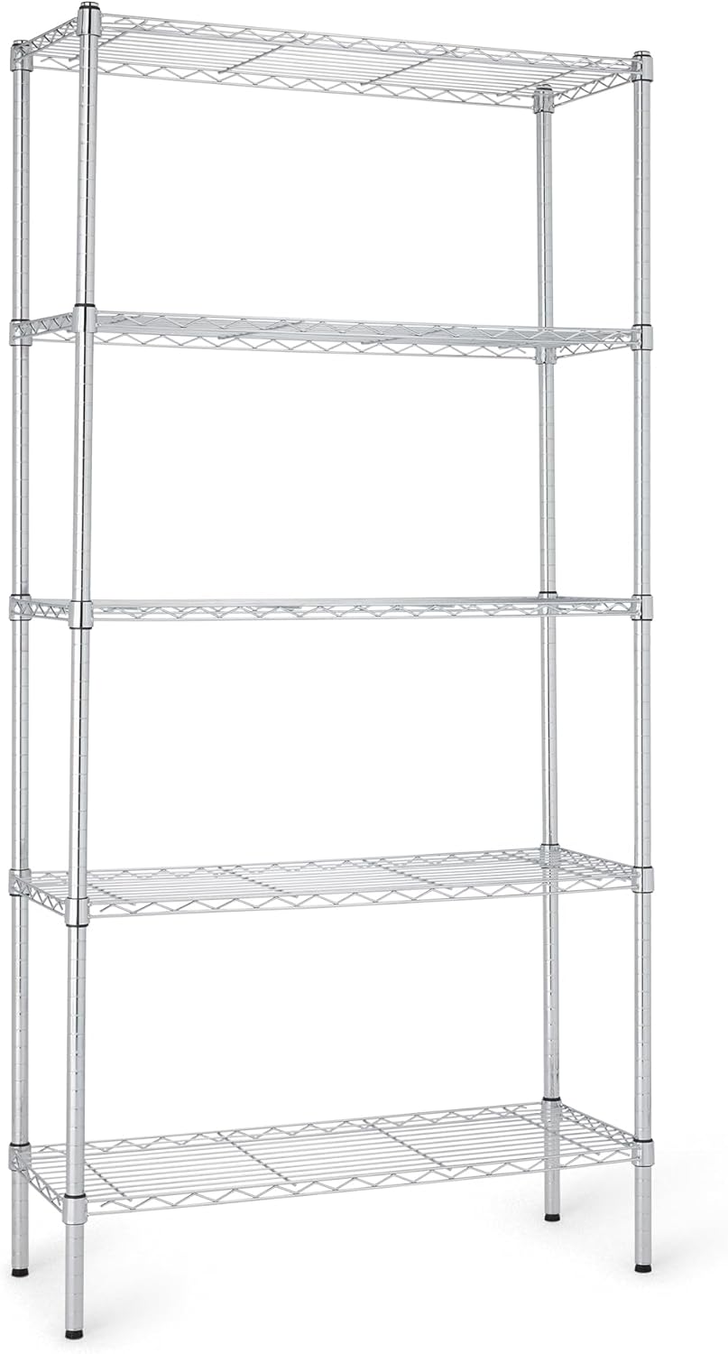 Amazon Basics 5-Shelf Adjustable Heavy Duty Steel Wire Rack Storage Shelving Organizer for Kitchen, Garage, 36" L x 14" W x 72" H, Black