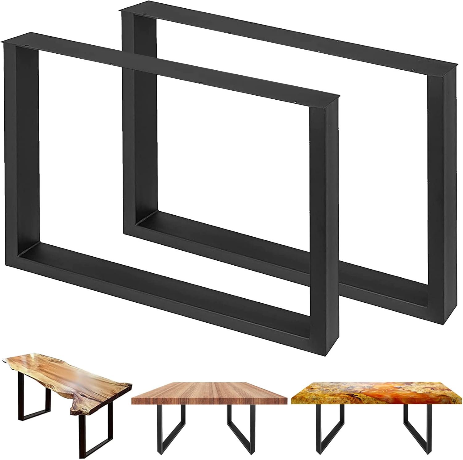 VEVOR 28 Inch Adjustable Furniture Legs, Square Reinforced Steel Office Table Legs Set of 2 for DIY, Max Load 1000 lbs Heavy Duty Desk Legs, Quick Instalation & Rich Accessories Legs Black