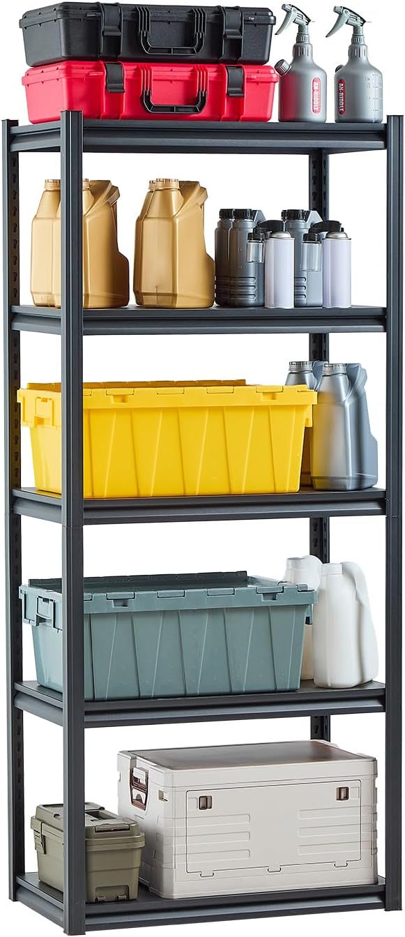 VEVOR Storage Shelving Unit, 5-Tier Adjustable, 2000 lbs Capacity, Heavy Duty Garage Shelves Metal Organizer Utility Rack, Black, 30" L x 12" W x 60" H for Kitchen Pantry Basement Bathroom Laundry