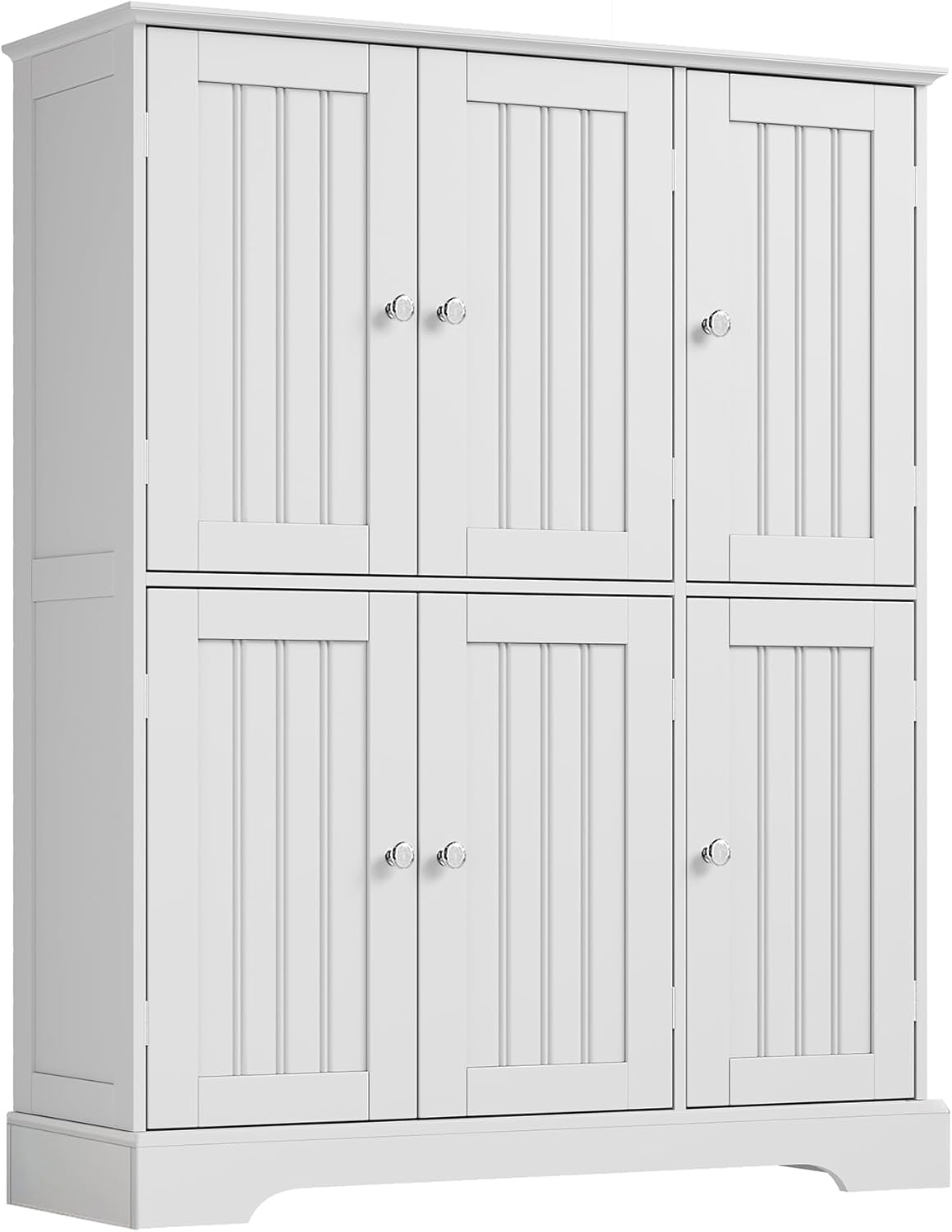 ChooChoo Bathroom Floor Cabinet, Modern Bathroom Storage Cabinet with 4 Doors and Adjustable Shelves, Freestanding Cupboard for Living Room, White