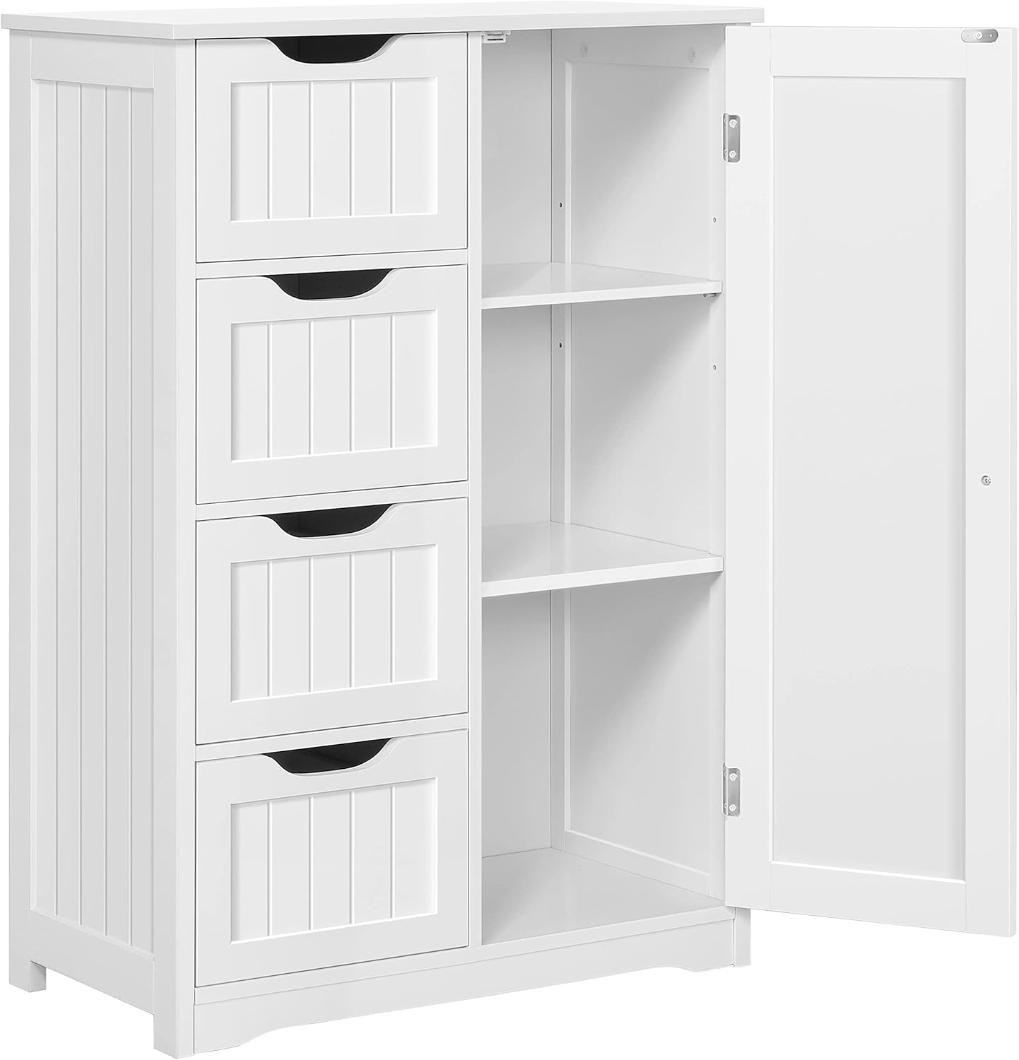 Yaheetech Wooden Bathroom Floor Cabinet, Side Storage Organizer Cabinet with 4 Drawers and 1 Cupboard, Freestanding Entryway Storage Unit Console Table, Home Decor Furniture, Brown