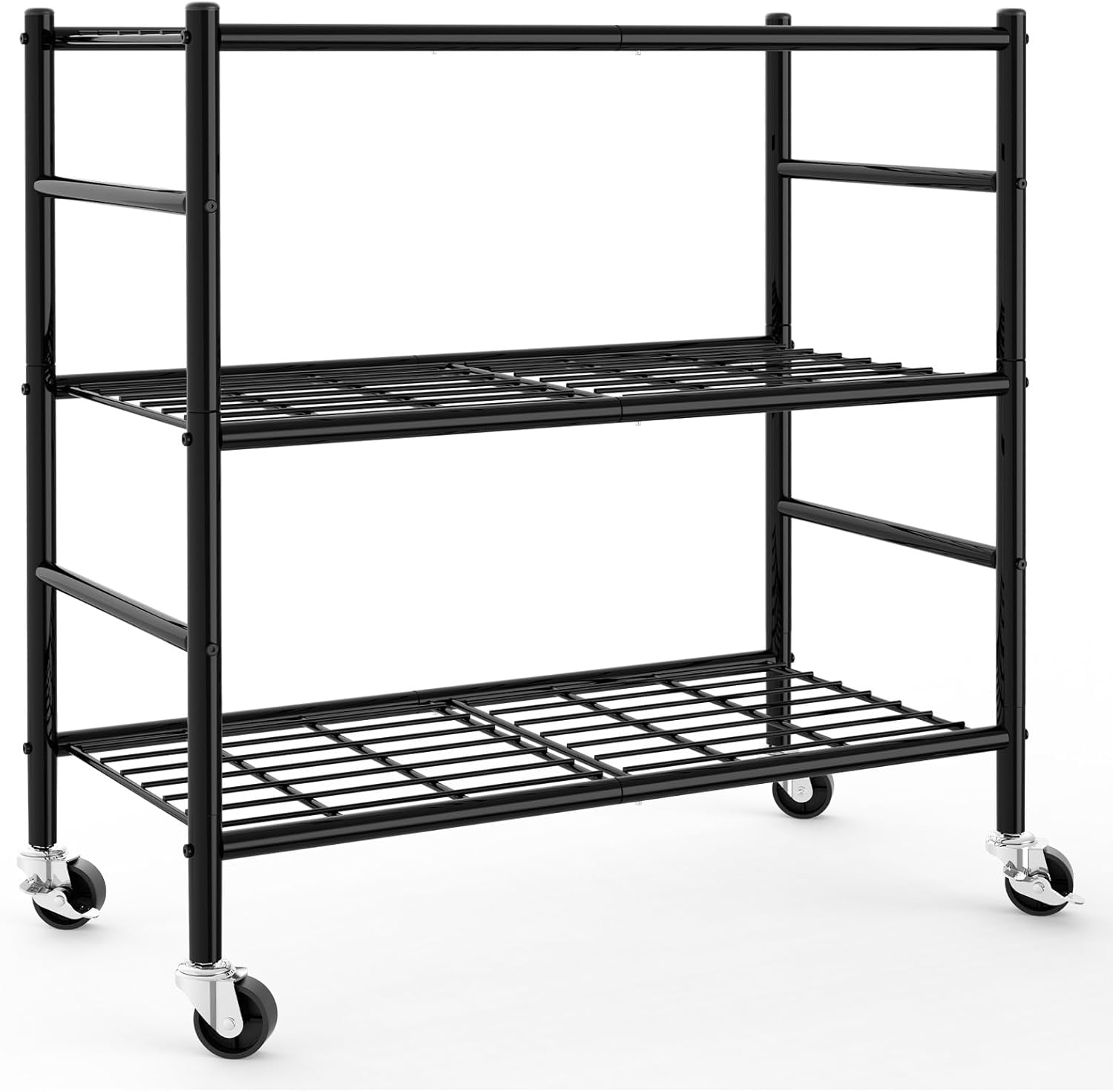 Storage Shelves Organizer - 5 Tier Metal Shelf Organizer with Metal Wheels and Adjustable Leveling Feet, Heavy Duty Garage Shelving for Kitchen, Pantry and Closet, 33.1"x12.6"x73.5", Black