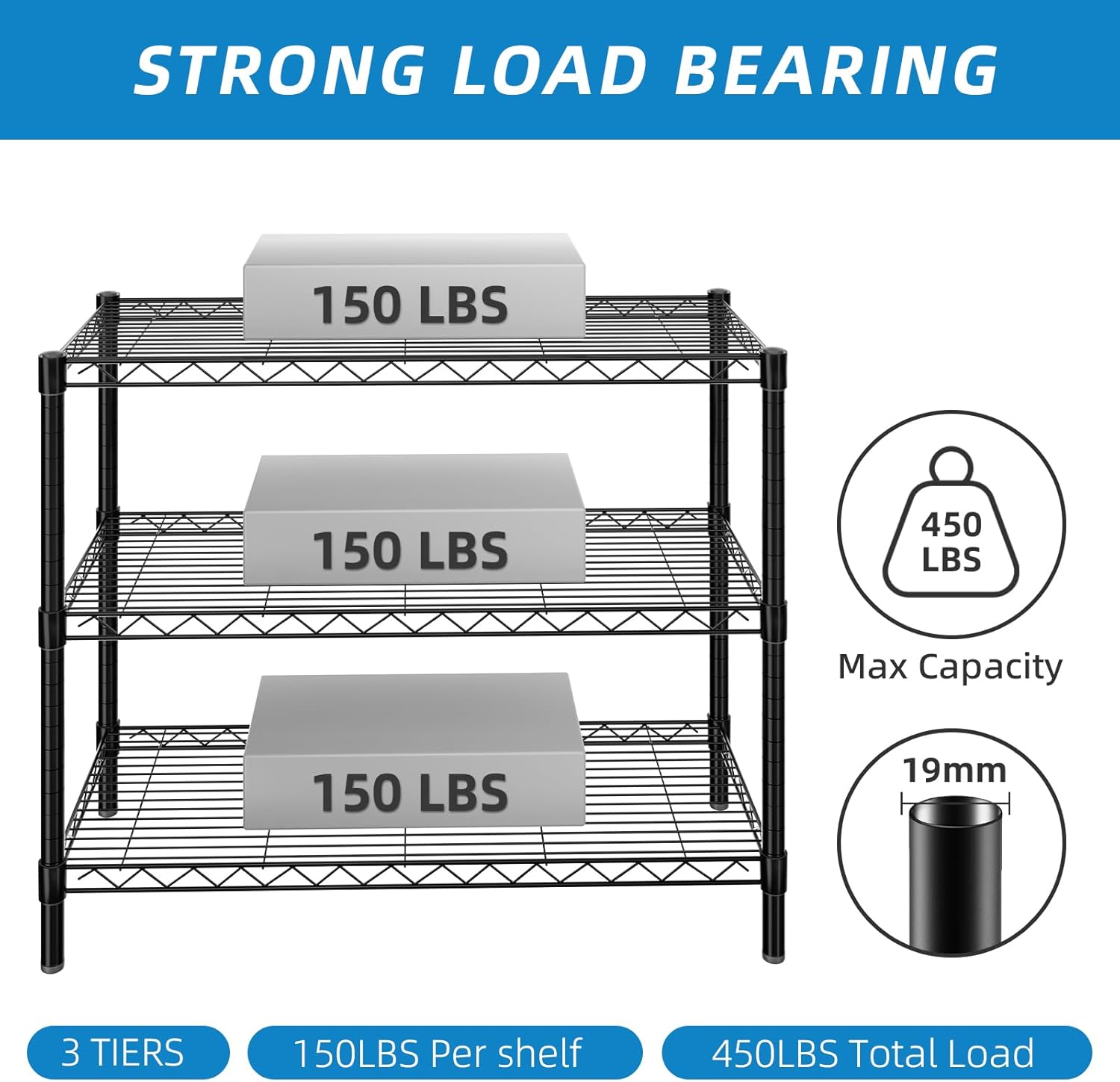 3-Shelf Adjustable Metal Shelf Wire Shelving Unit Storage Rack Display Shelf for Office,Kitchen,Bedroom,Bathroom,Laundry,Pantry Basement,Garage(Black,36" L x 14" W x 30" H)