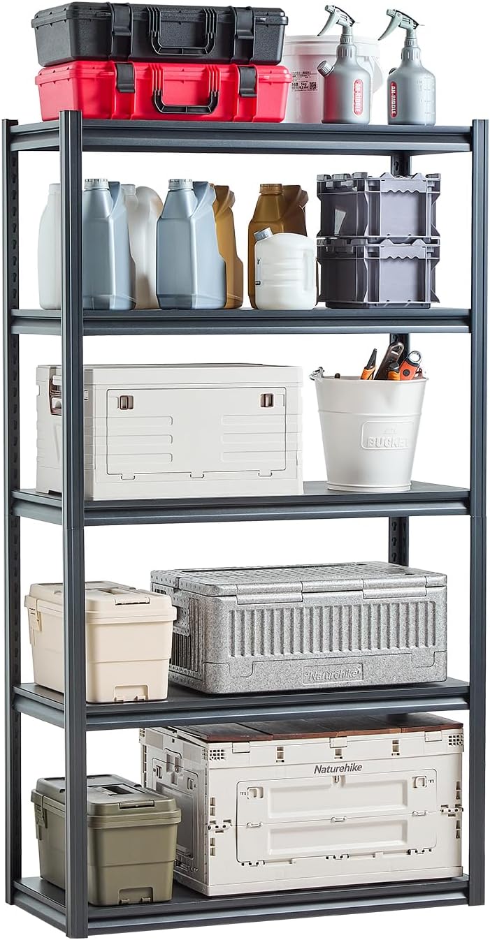 VEVOR Storage Shelving Unit, 5-Tier Adjustable, 2000 lbs Capacity, Heavy Duty Garage Shelves Metal Organizer Utility Rack, Black, 30" L x 12" W x 60" H for Kitchen Pantry Basement Bathroom Laundry