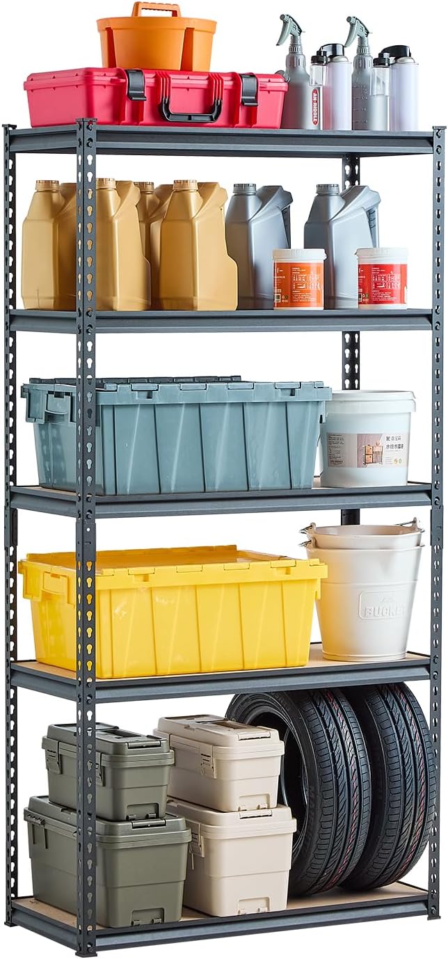 VEVOR Storage Shelving Unit, 5-Tier Adjustable, 2000 lbs Capacity, Heavy Duty Garage Shelves Metal Organizer Utility Rack, Black, 30" L x 12" W x 60" H for Kitchen Pantry Basement Bathroom Laundry