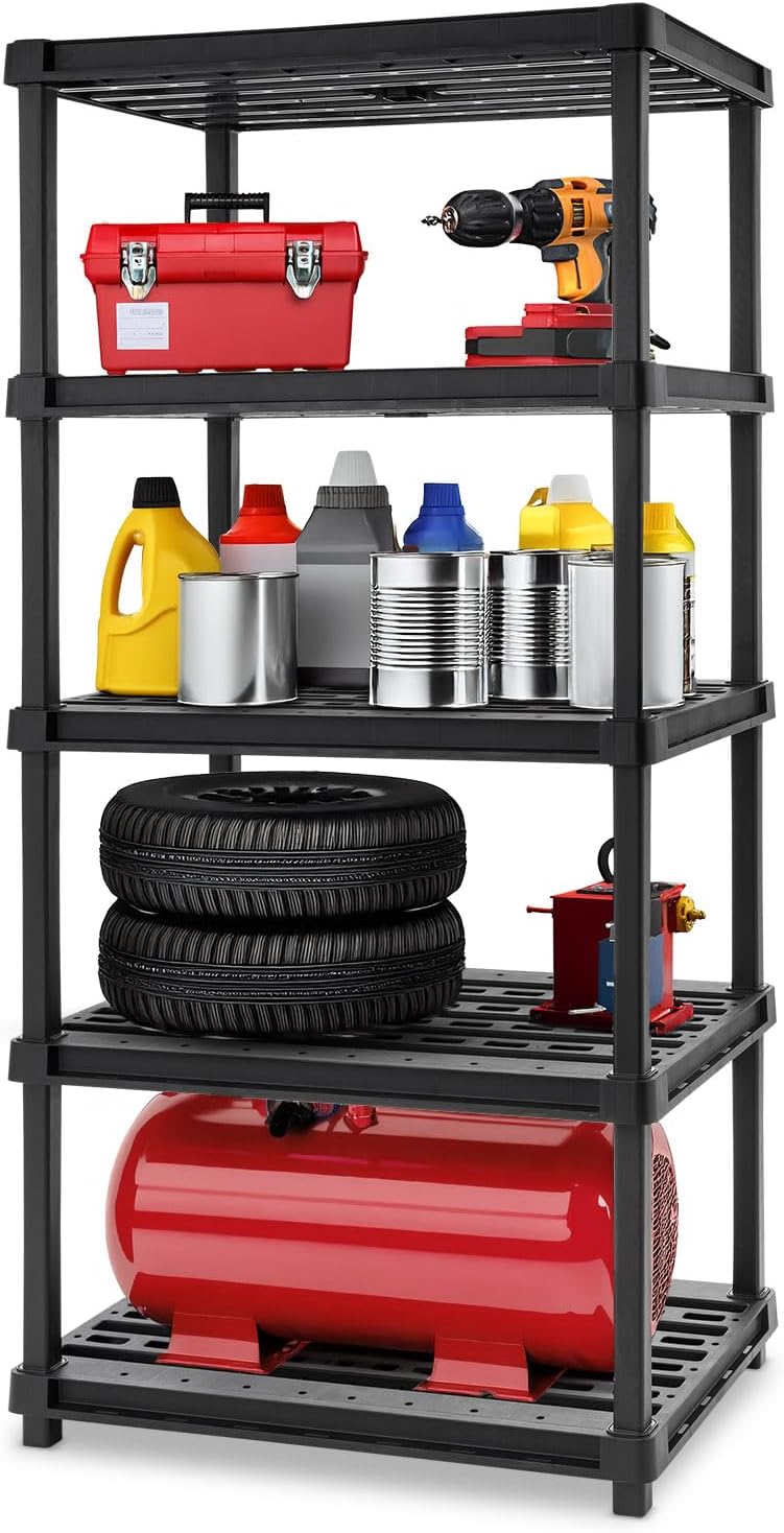 IRIS USA 4-Shelf Heavy Duty Plastic Storage Shelves, 600lb Capacity, 56" H x 36" W x 18" D, Large Modular Shelving Unit Storage Organizer for Garage, Home, Warehouse & Gym, Storage Rack - Black