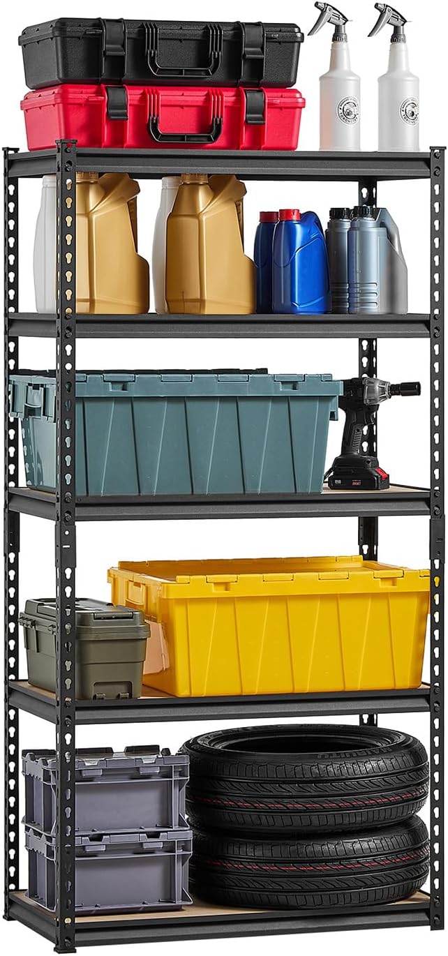 VEVOR Storage Shelving Unit, 5-Tier Adjustable, 2000 lbs Capacity, Heavy Duty Garage Shelves Metal Organizer Utility Rack, Black, 30" L x 12" W x 60" H for Kitchen Pantry Basement Bathroom Laundry