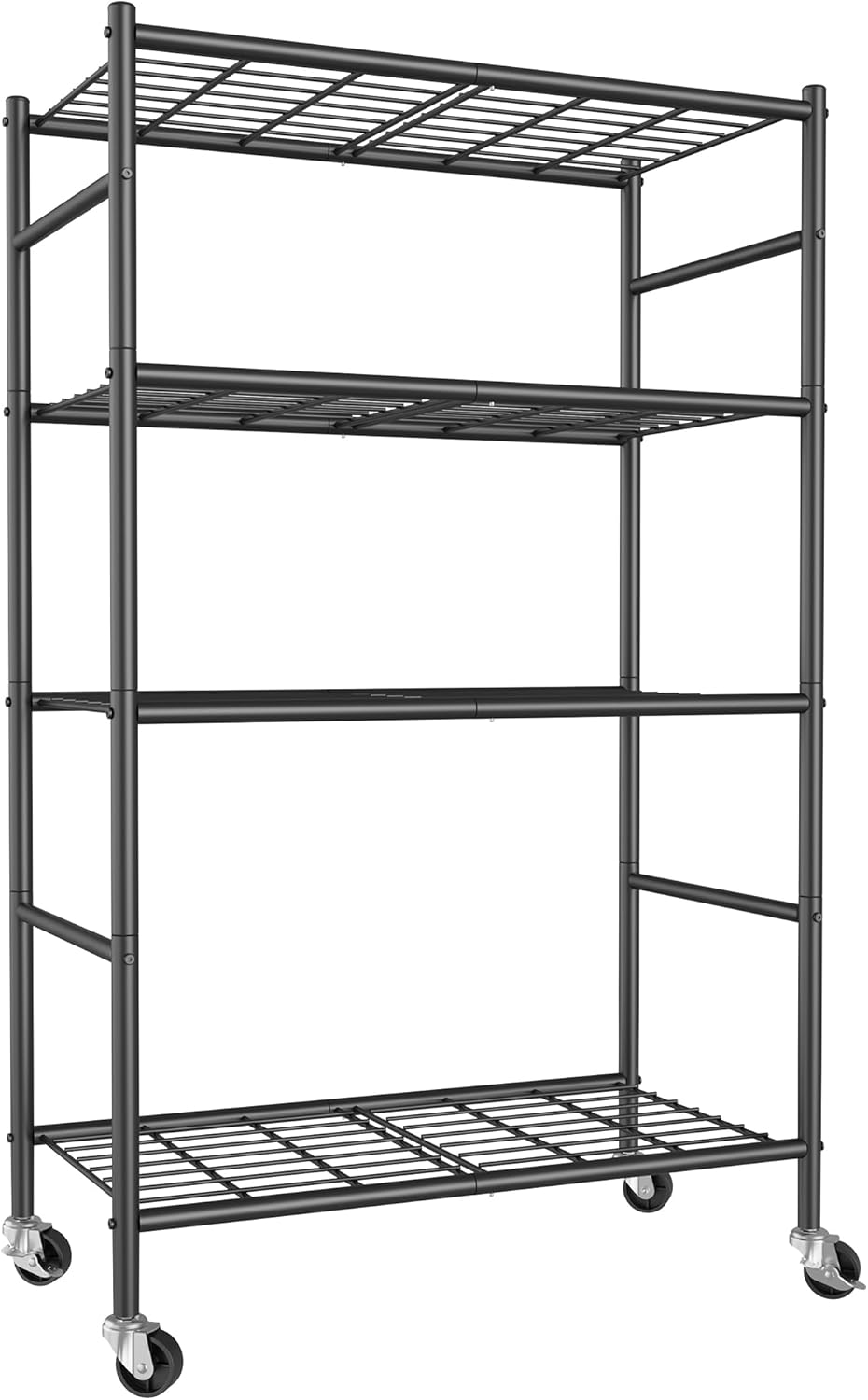 Storage Shelves Organizer - 5 Tier Metal Shelf Organizer with Metal Wheels and Adjustable Leveling Feet, Heavy Duty Garage Shelving for Kitchen, Pantry and Closet, 33.1"x12.6"x73.5", Black