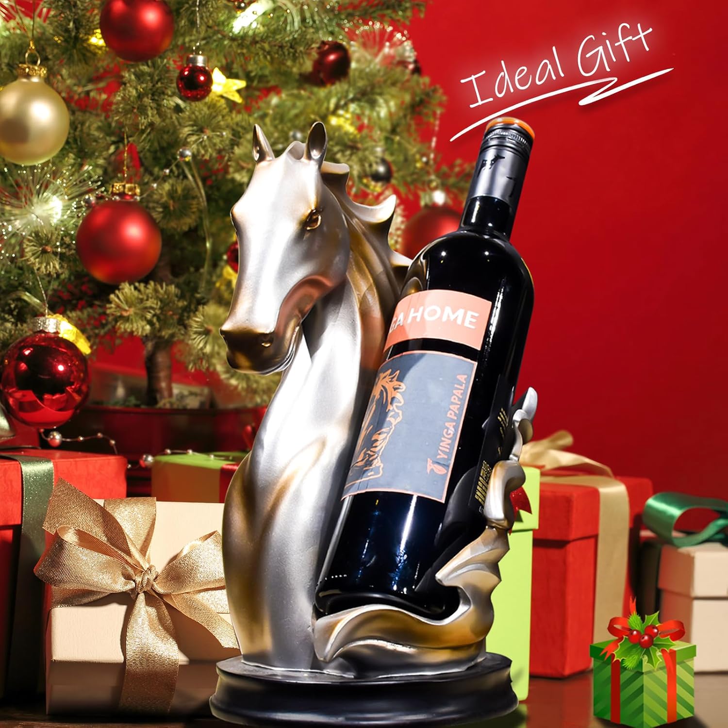 Wine Bottle Holder Wine Racks Tabletop Horse Statue as Home Kitchen Wine Cellar Decorative Storage Organizer, Horse Sculpture Horse Decor Horse Gifts for Girls Men Women (Silver)