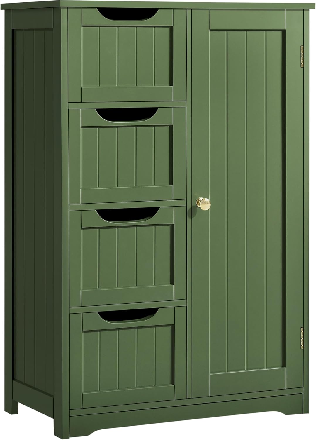 Yaheetech Wooden Floor Cabinet, Side Storage Organizer with 4 Drawers and 1 Cupboard, Freestanding Entryway Storage Unit Console Table, Bathroom Furniture Home Decor, White