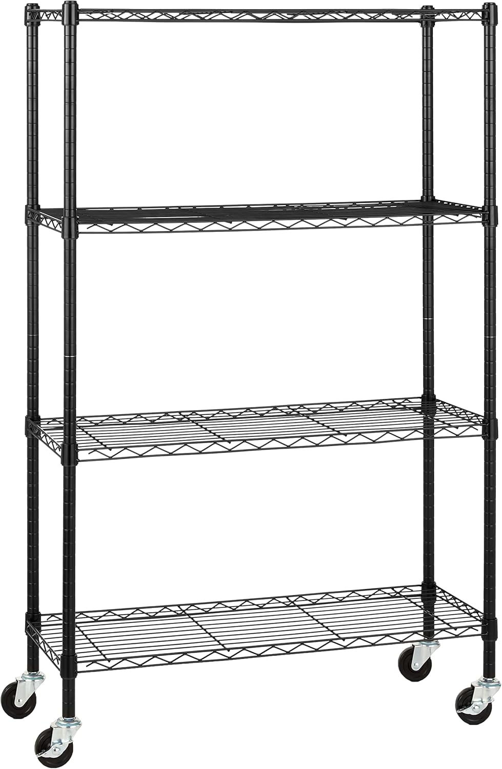 Amazon Basics 5-Shelf Adjustable, Heavy Duty Storage Shelving Unit on 4'' Wheel Casters, Metal Organizer Wire Rack, 30" L x 14" W x 64.8" H, Chrome