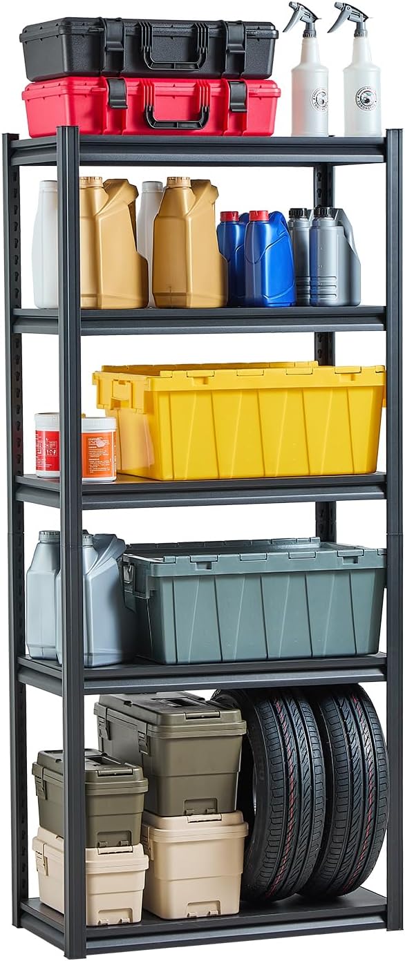 VEVOR Storage Shelving Unit, 5-Tier Adjustable, 2000 lbs Capacity, Heavy Duty Garage Shelves Metal Organizer Utility Rack, Black, 30" L x 12" W x 60" H for Kitchen Pantry Basement Bathroom Laundry