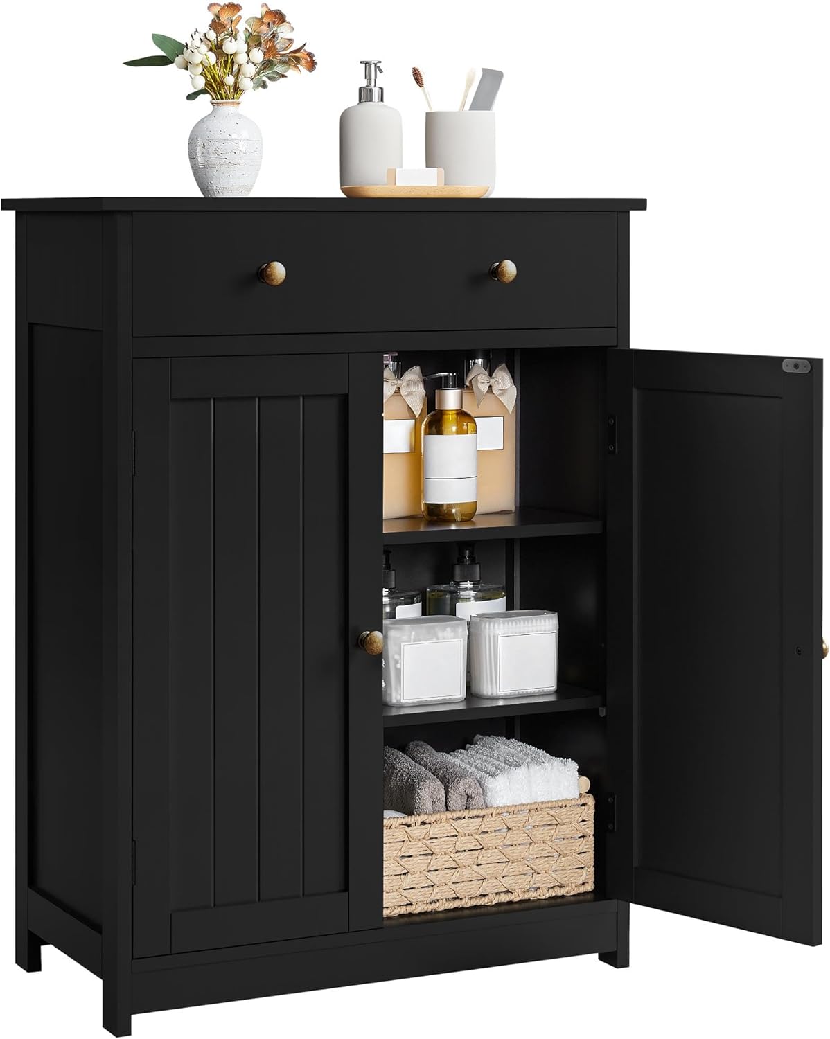 Yaheetech Free Standing Bathroom Cabinet with 1 Drawer 2 Doors and Adjustable Shelf, Wooden Entryway Storage Cabinet, 11.8D x 23.6W x 31.5H in, White