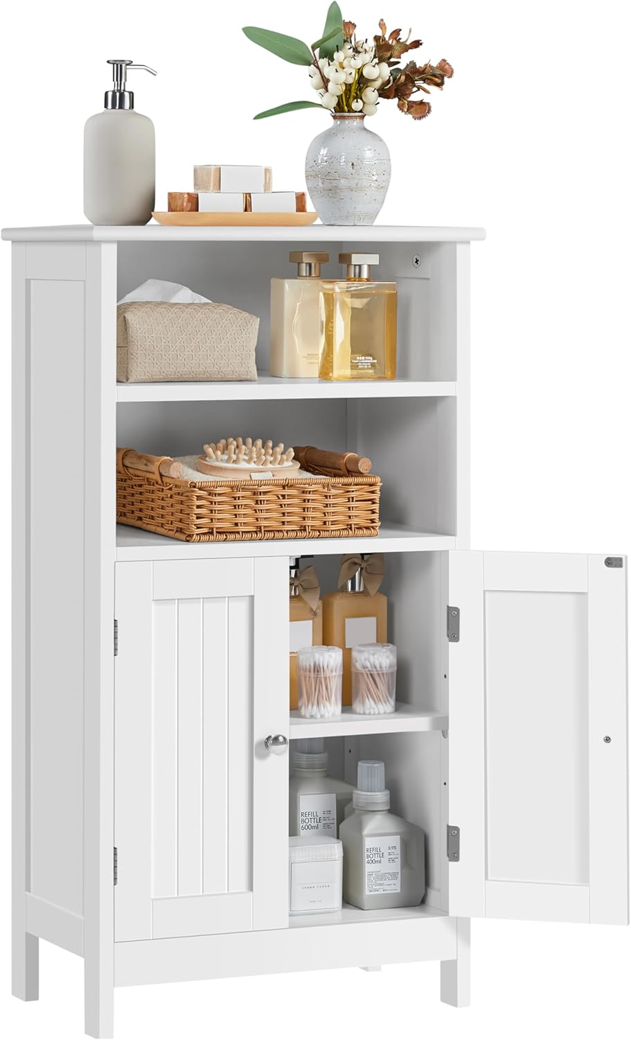 Yaheetech Free Standing Bathroom Cabinet with 1 Drawer 2 Doors and Adjustable Shelf, Wooden Entryway Storage Cabinet, 11.8D x 23.6W x 31.5H in, White