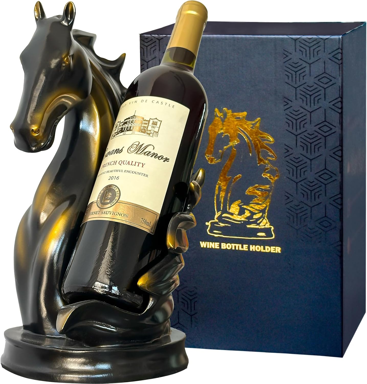 Wine Bottle Holder Wine Racks Tabletop Horse Statue as Home Kitchen Wine Cellar Decorative Storage Organizer, Horse Sculpture Horse Decor Horse Gifts for Girls Men Women (Silver)