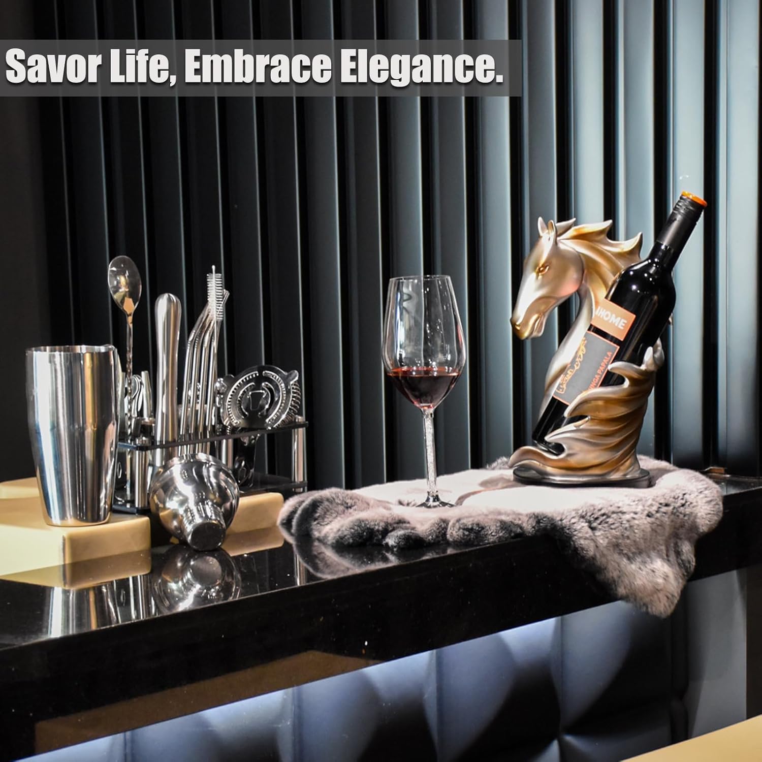 Wine Bottle Holder Wine Racks Tabletop Horse Statue as Home Kitchen Wine Cellar Decorative Storage Organizer, Horse Sculpture Horse Decor Horse Gifts for Girls Men Women (Silver)