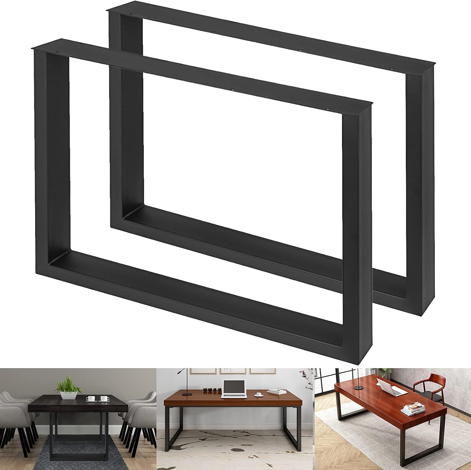 VEVOR 28 Inch Adjustable Furniture Legs, Square Reinforced Steel Office Table Legs Set of 2 for DIY, Max Load 1000 lbs Heavy Duty Desk Legs, Quick Instalation & Rich Accessories Legs Black