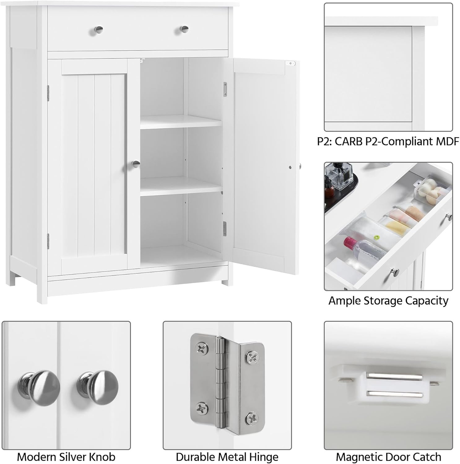 Yaheetech Free Standing Bathroom Cabinet with 1 Drawer 2 Doors and Adjustable Shelf, Wooden Entryway Storage Cabinet, 11.8D x 23.6W x 31.5H in, White