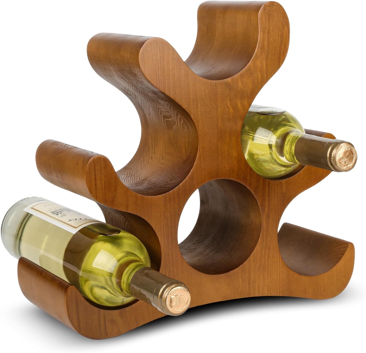 Countertop Wine Rack - 6 Bottle Wooden Wine Rack - Freestanding Wine Bottle Holder Stand - Wine Storage Rack for Cabinet Pantry Bar Kitchen (Brown)