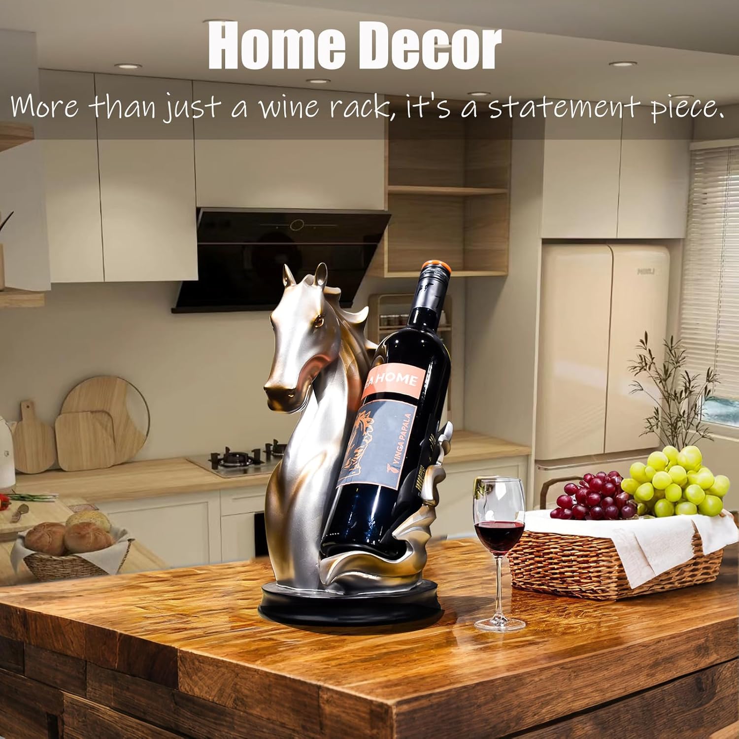 Wine Bottle Holder Wine Racks Tabletop Horse Statue as Home Kitchen Wine Cellar Decorative Storage Organizer, Horse Sculpture Horse Decor Horse Gifts for Girls Men Women (Silver)