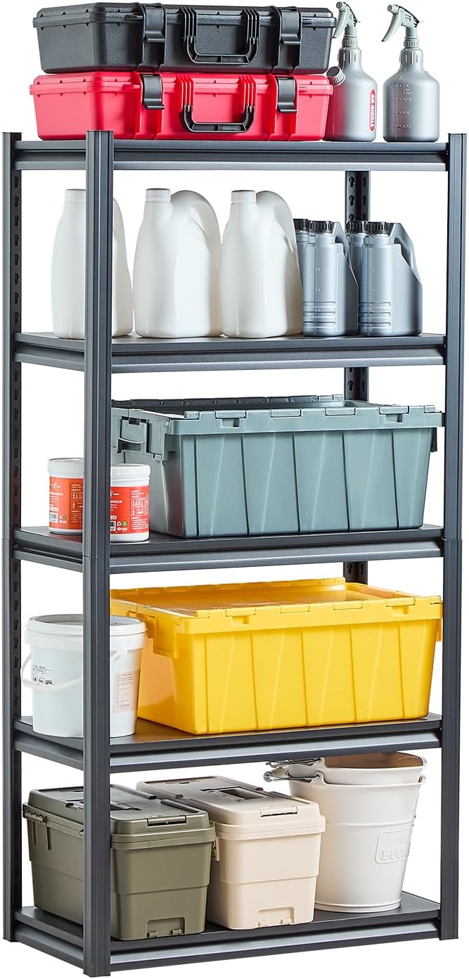 VEVOR Storage Shelving Unit, 5-Tier Adjustable, 2000 lbs Capacity, Heavy Duty Garage Shelves Metal Organizer Utility Rack, Black, 30" L x 12" W x 60" H for Kitchen Pantry Basement Bathroom Laundry