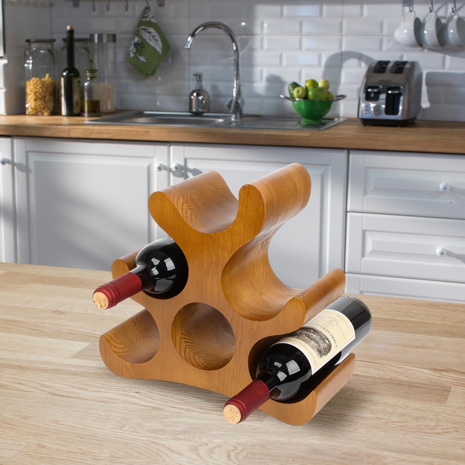 Countertop Wine Rack - 6 Bottle Wooden Wine Rack - Freestanding Wine Bottle Holder Stand - Wine Storage Rack for Cabinet Pantry Bar Kitchen (Brown)