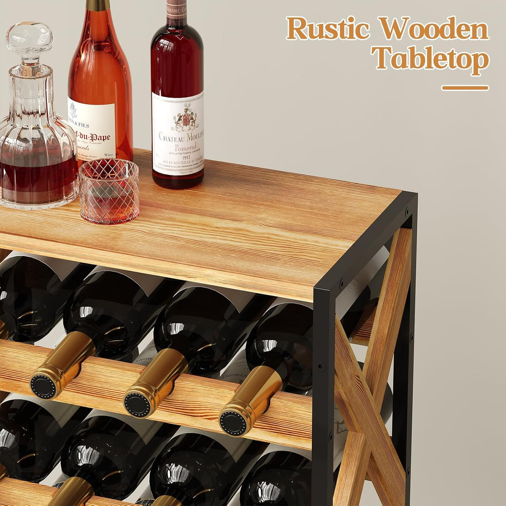 20 Bottle Wine Rack Freestanding Floor with Wood Top,Wobble-Free 5 Tier Wine Display Storage Stand Shelf,Stackable Modular Wine Bottle Holder Rack for Kitchen,Cellar,Living Room