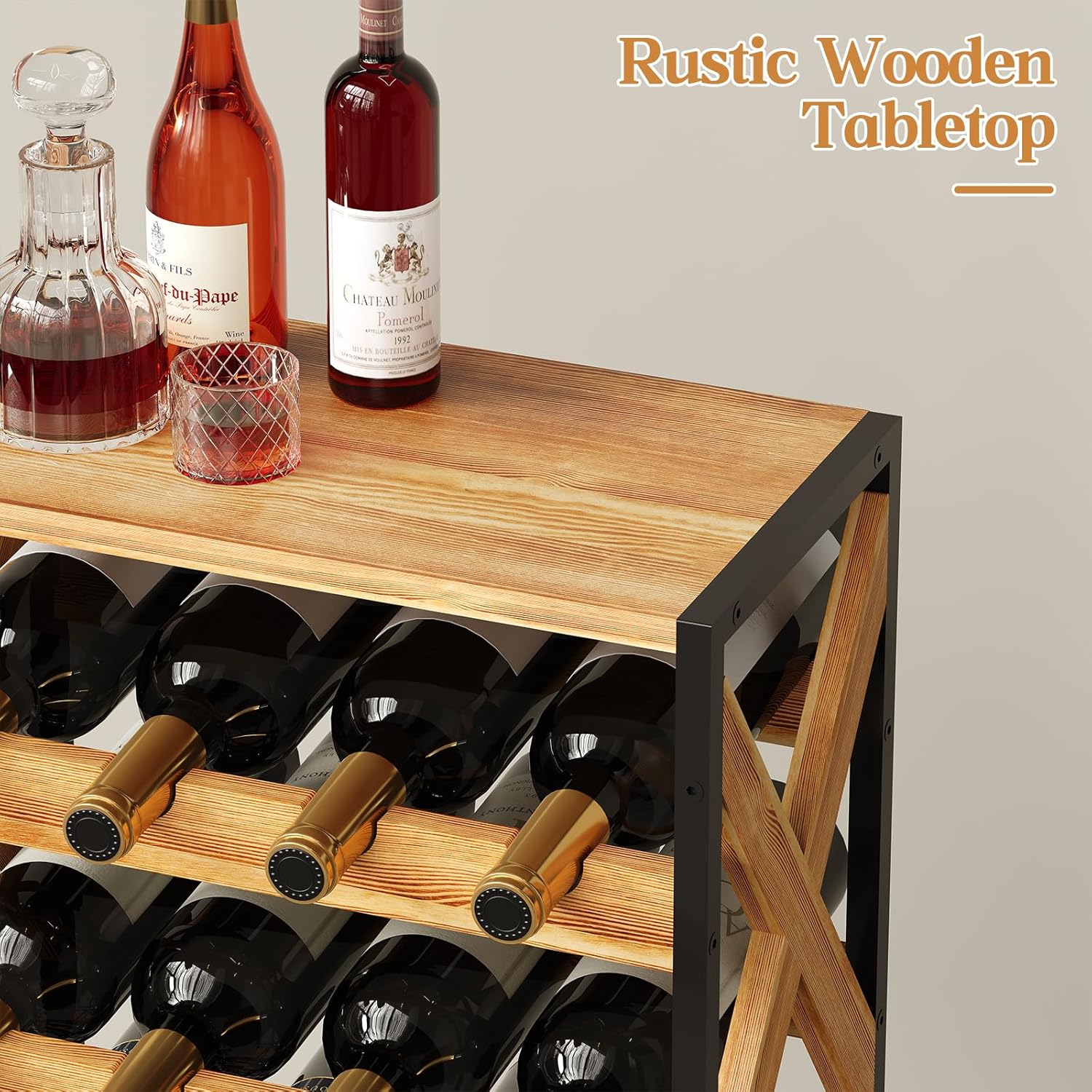 20 Bottle Wine Rack Freestanding Floor with Wood Top,Wobble-Free 5 Tier Wine Display Storage Stand Shelf,Stackable Modular Wine Bottle Holder Rack for Kitchen,Cellar,Living Room