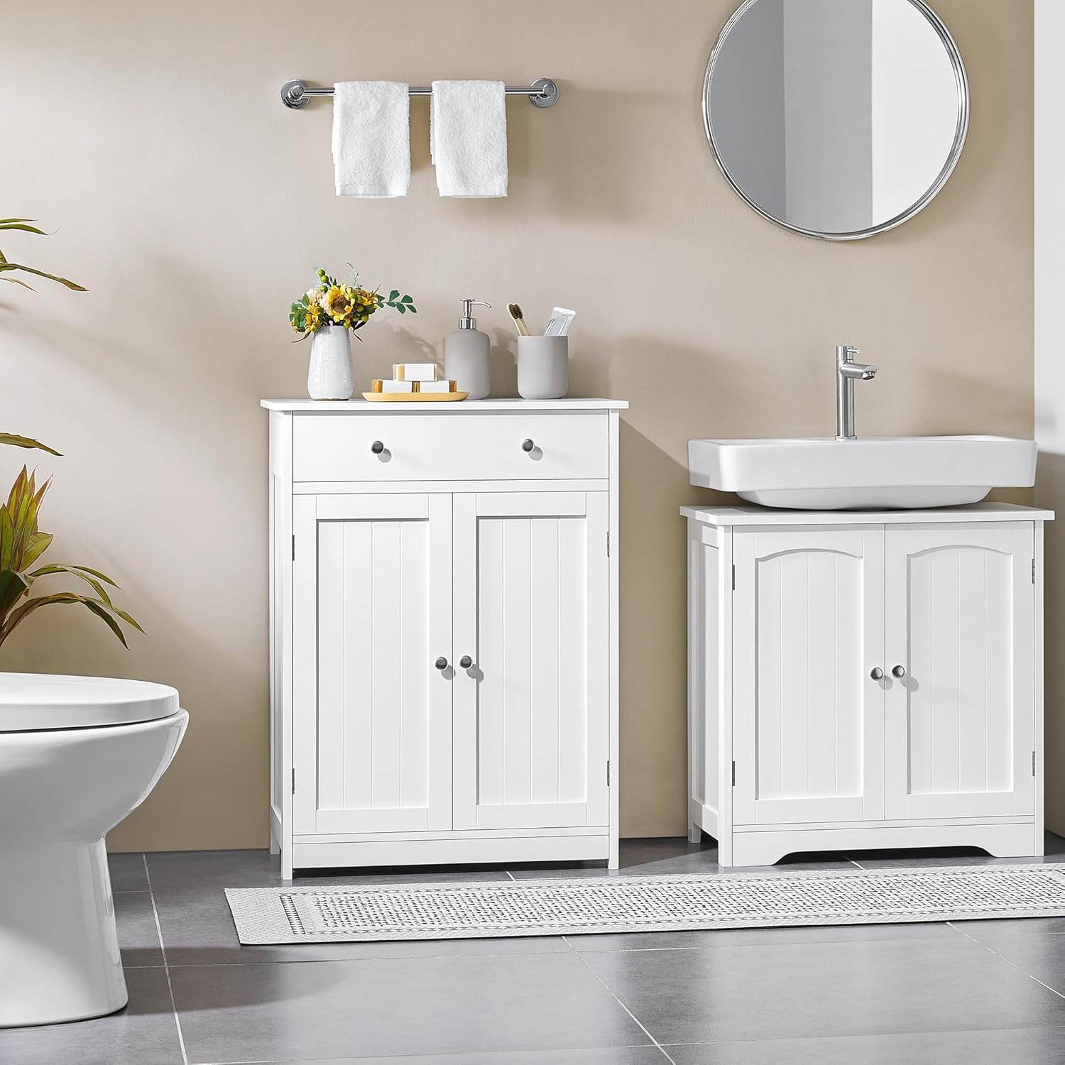 Yaheetech Free Standing Bathroom Cabinet with 1 Drawer 2 Doors and Adjustable Shelf, Wooden Entryway Storage Cabinet, 11.8D x 23.6W x 31.5H in, White