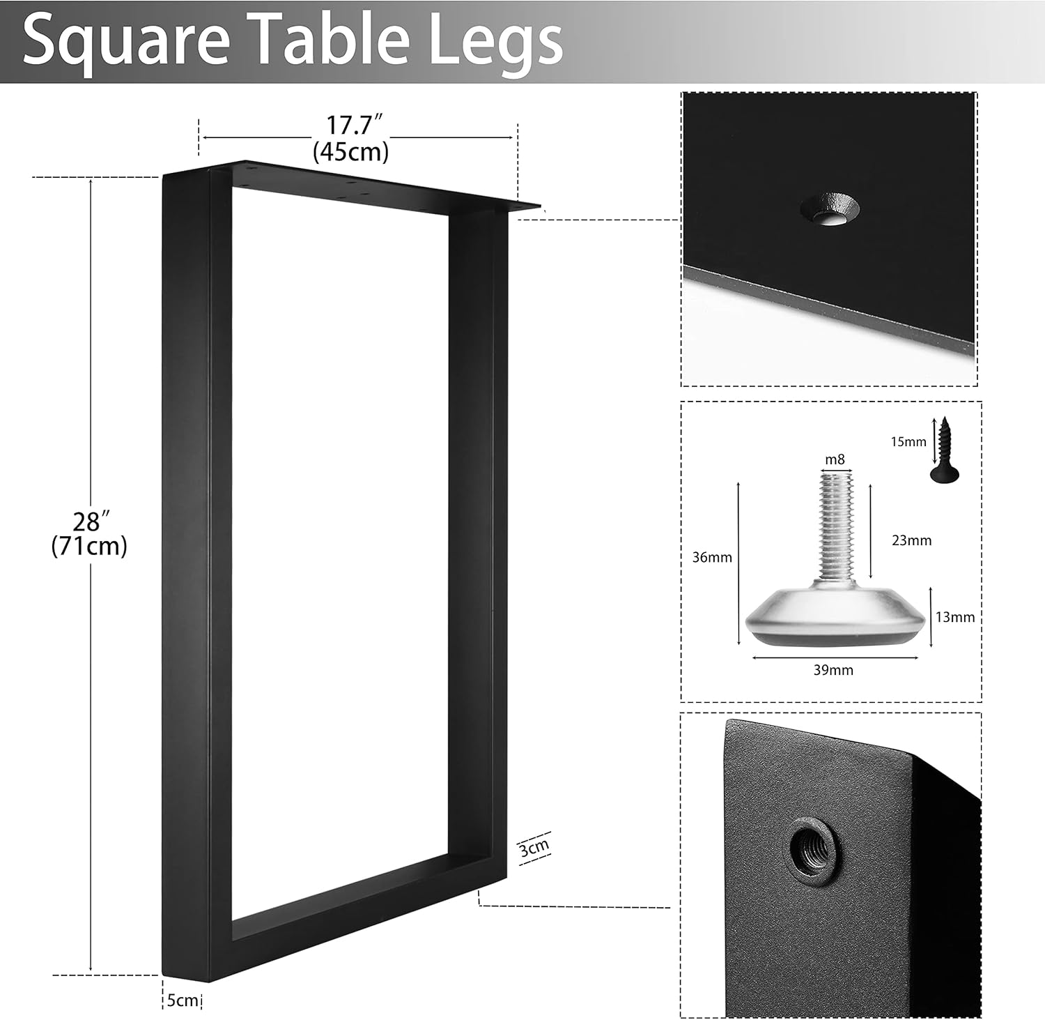 Metal Table Legs for Desk, Heavy Duty Square Tube Iron, DIY Furniture Legs for Dining and Coffee Table, Computer Desk, Workbench, Meeting Room Table, 28”H x 17.7”W(Rectangle)