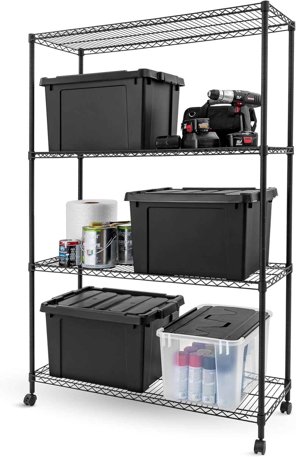 IRIS USA 4-Shelf Heavy Duty Plastic Storage Shelves, 600lb Capacity, 56" H x 36" W x 18" D, Large Modular Shelving Unit Storage Organizer for Garage, Home, Warehouse & Gym, Storage Rack - Black