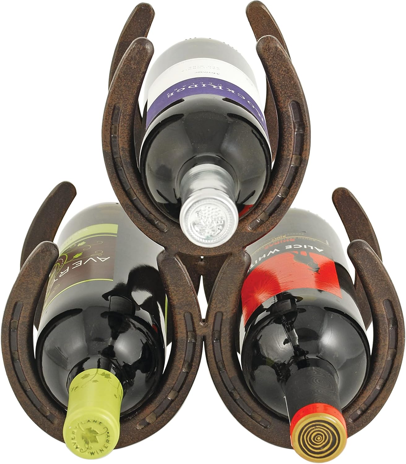 Foster & Rye Horseshoe Countertop Wine Rack, Cast Iron 3-Bottle Wine Holder, Rustic Metal Storage Rack for Kitchen, Home Bar, Tabletop Display, Western Style Decor, 10" x 5.5" x 8.5"