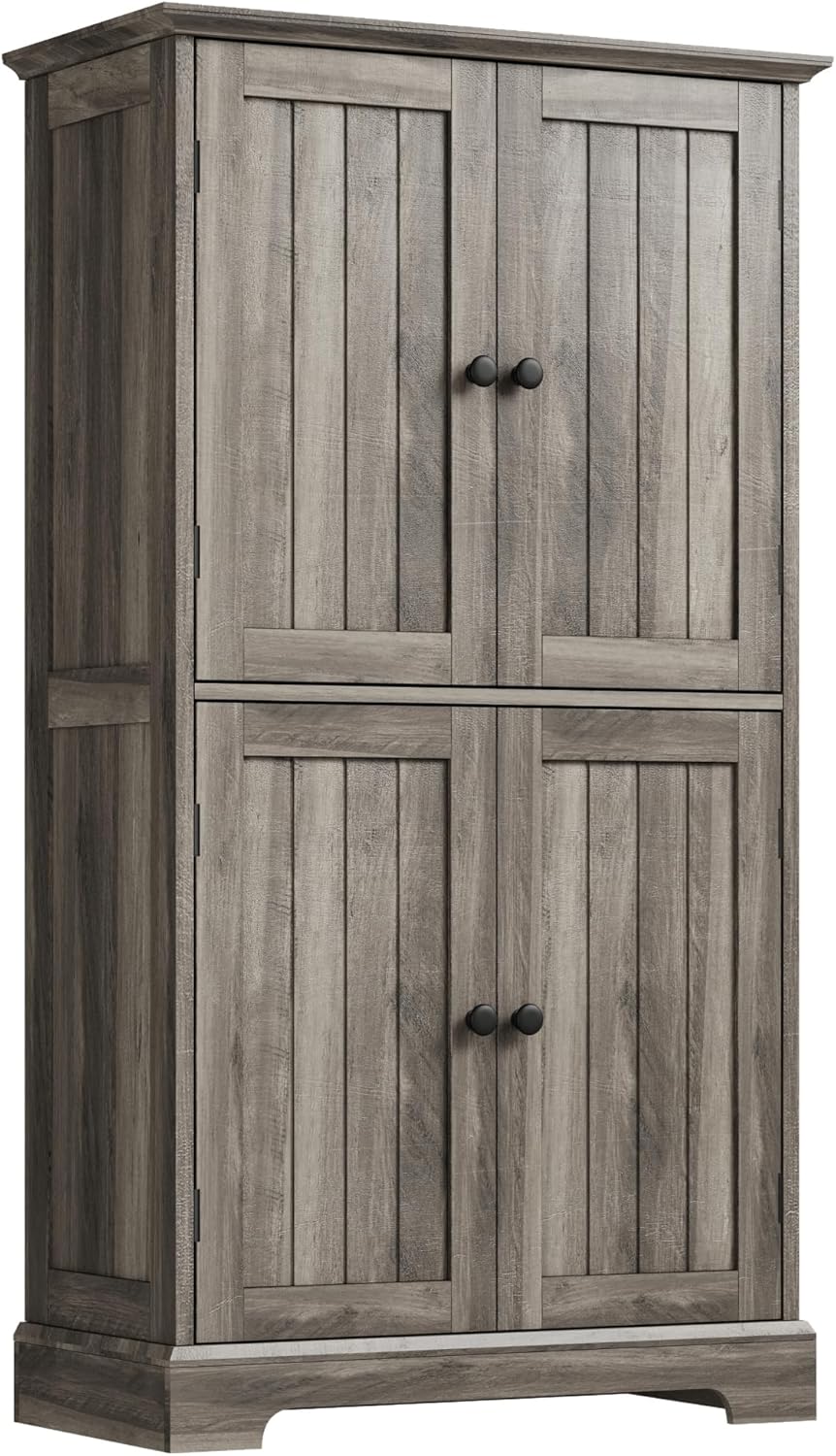 ChooChoo Bathroom Floor Cabinet, Modern Bathroom Storage Cabinet with 4 Doors and Adjustable Shelves, Freestanding Cupboard for Living Room, White